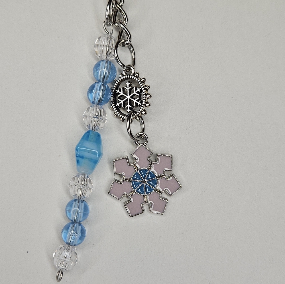 Pink/Blue Double Snowflake And Beaded Keychain Handmade